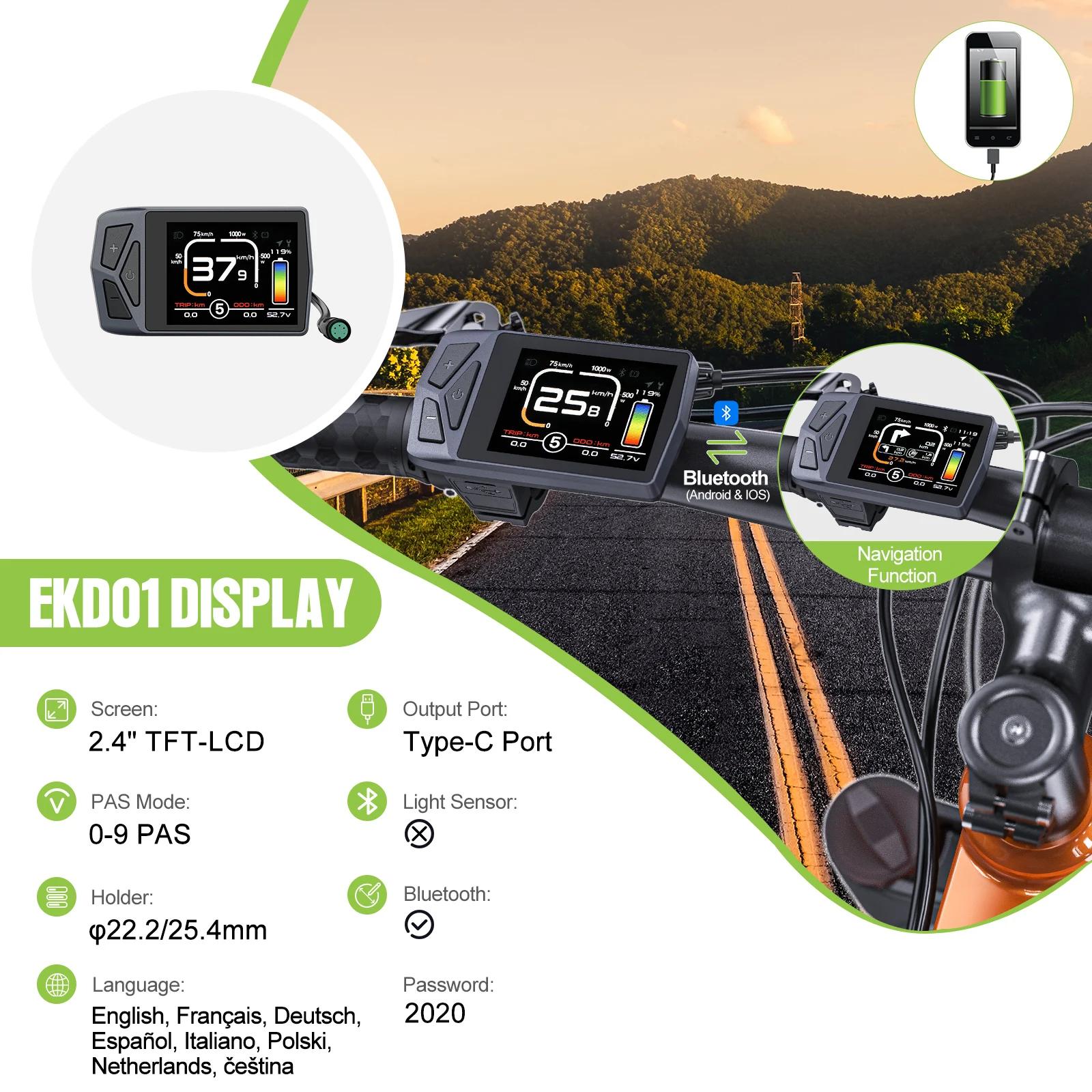 EKD01 Bluetooth affichage de Navigation 8 langues LCD Ebike ordinateur pour BAFANG Kit de moteur de