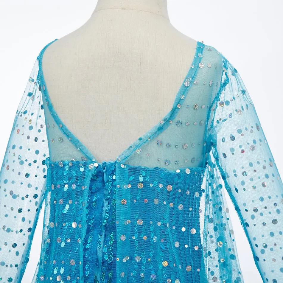 Robe de Cosplay Elsa à paillettes bleues pour enfants, Costume de princesse bleu élégant pour filles