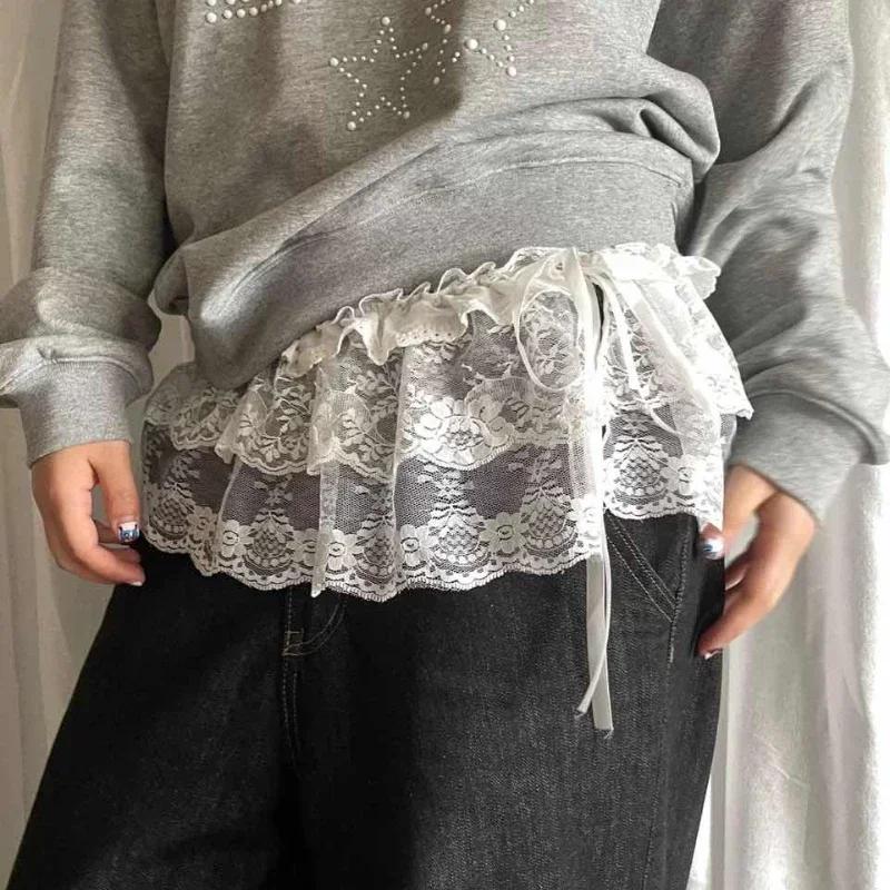 Femmes Y2K coréen dentelle Mini jupe superposée Streetwear à lacets volants Harajuku taille haute pl