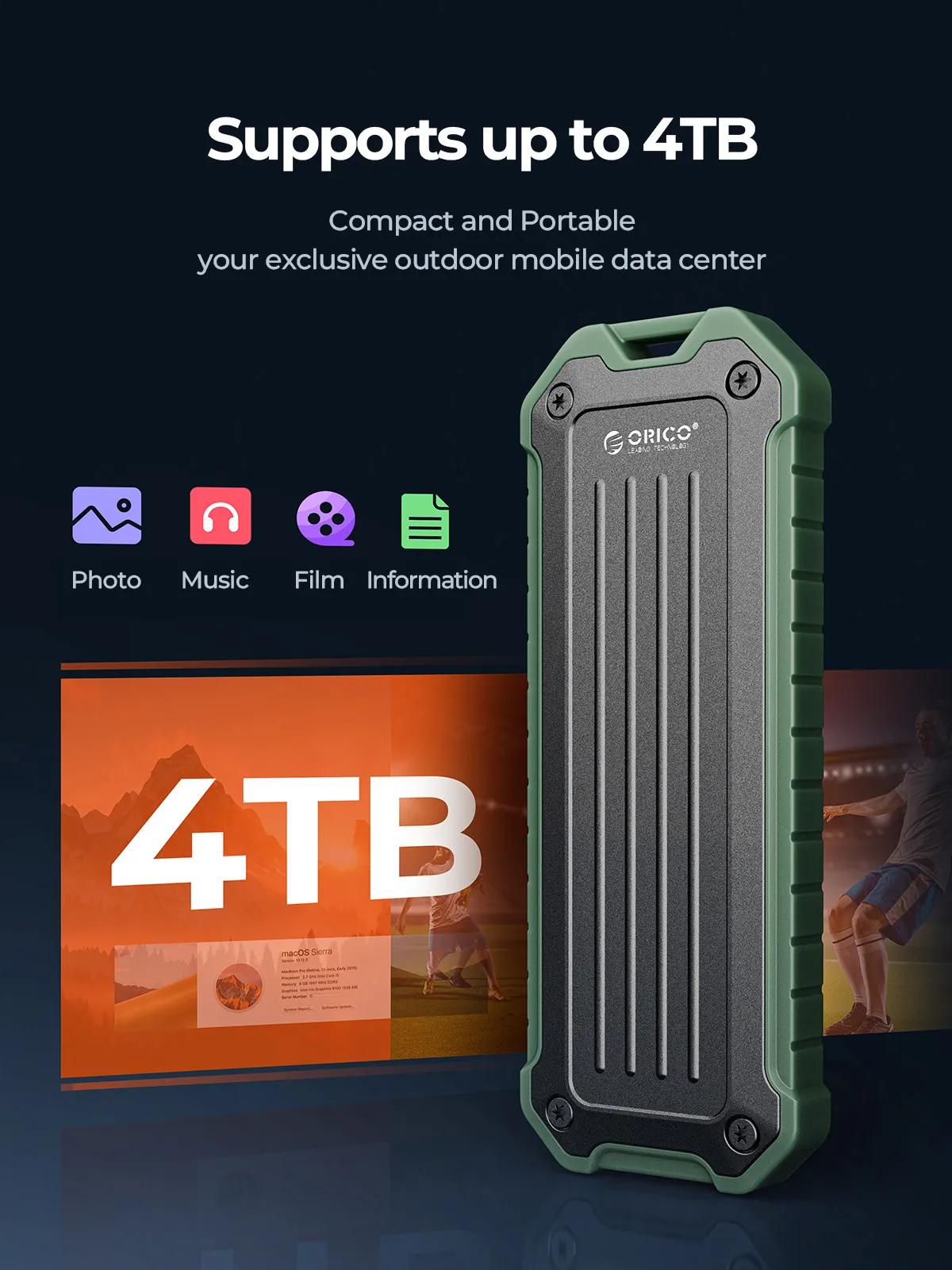 ORICO-Boîtier portable M.2 NVMe SATA SSD, en alliage de zinc, étanche, antichoc, 10Gbps avec lanière