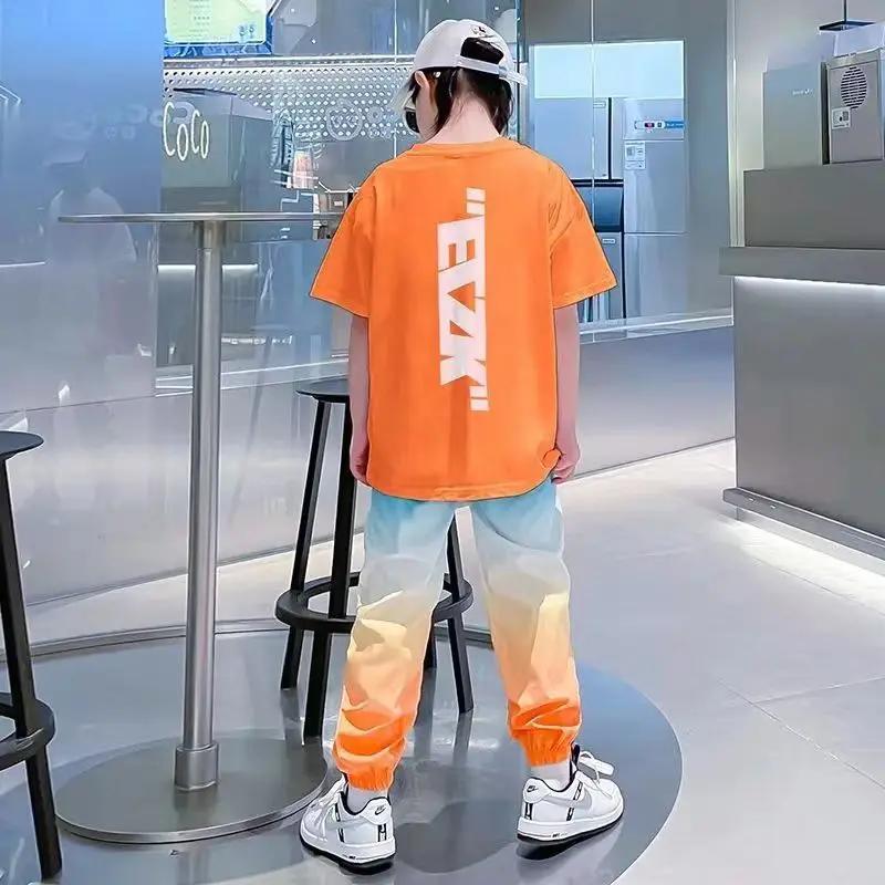 Ensemble Sportif 2 Pièces Tendance pour Garçons : T-shirt Manches Courtes Dégradé & Pantalon Jogger