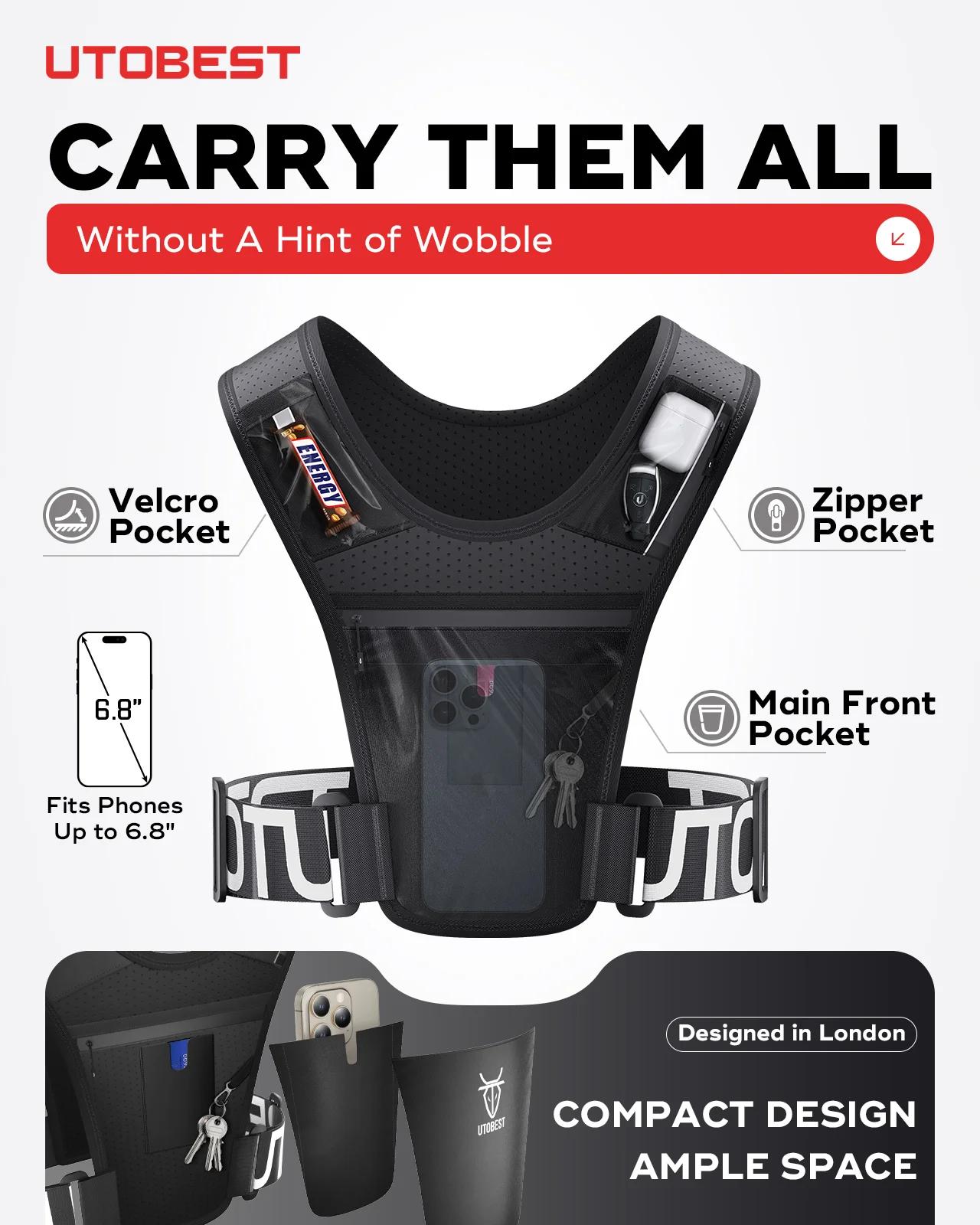 UTOBEST UTR111 Gilet de course léger avec sac de téléphone portable léger LED pour l'entraînement