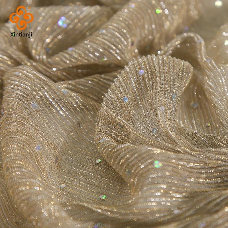Tissu à paillettes argentées Turban Sari bricolage crêpe paillettes maille dentelle robe de soirée c