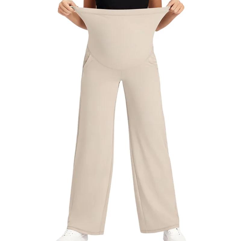 Nouveau pantalon de maternité pour femmes, couleur unie, jambes larges, taille haute, ample, décontr