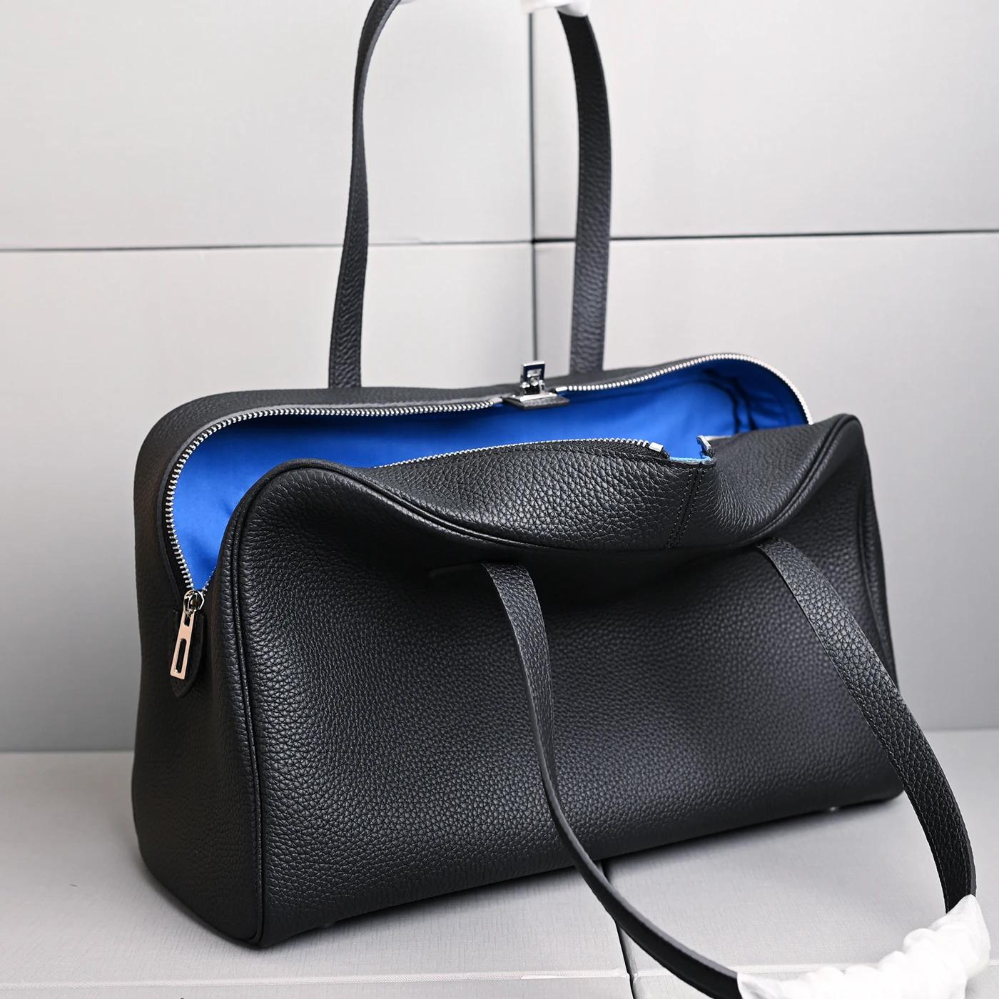 Nouveau Sac à Main en Cuir Véritable 35 cm Grande Capacité en Cuir de Vachette Pleine Fleur pour Fem