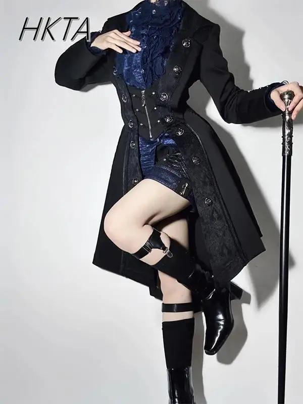High Sense – Trench-Coat Y2k pour hommes et femmes, Robe gothique foncée, manteaux longs Lolita, vêt