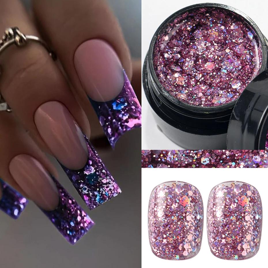 Vernis à ongles réfléchissant à paillettes Champagne or, Gel UV scintillant pour ongles, paillettes