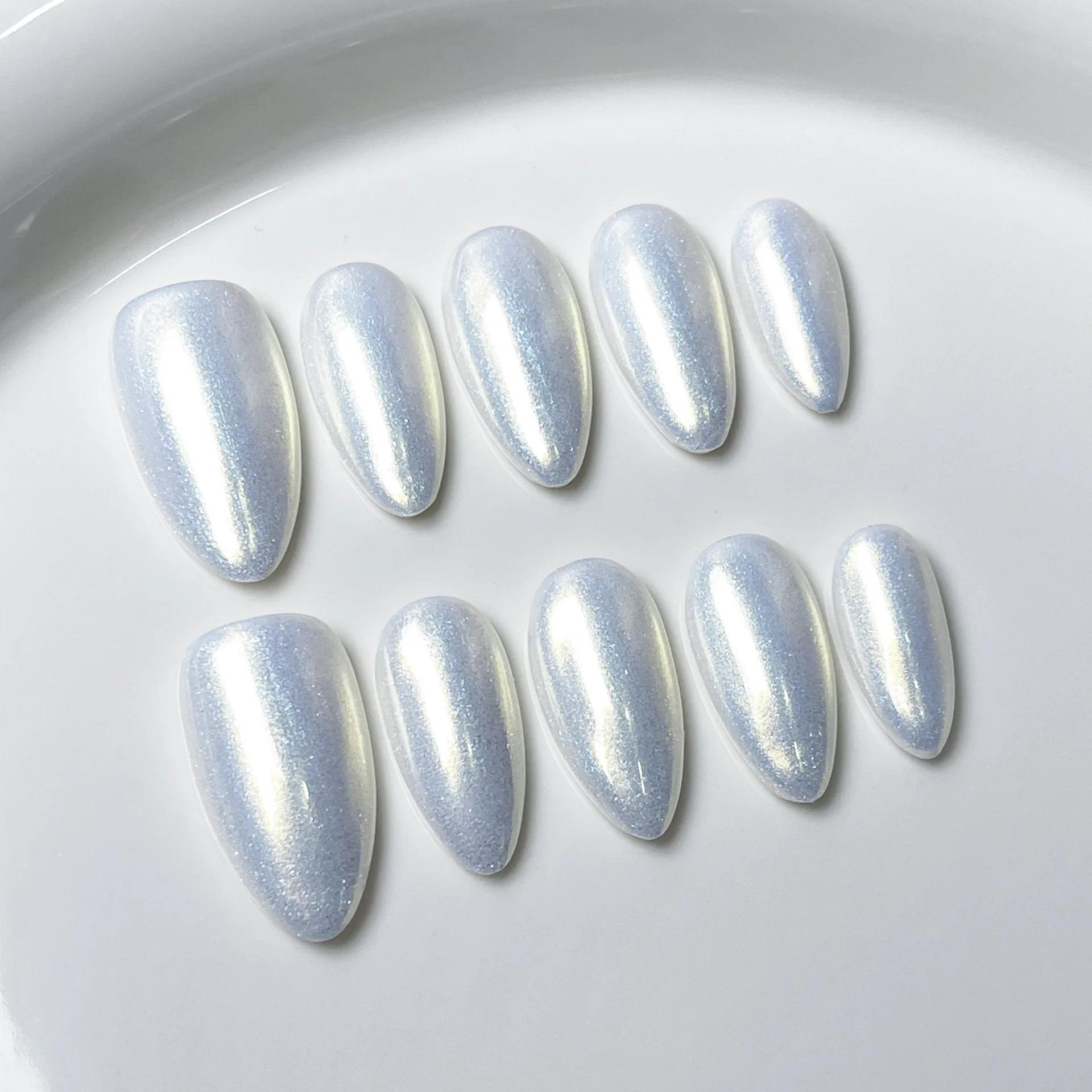 Lot de 10 faux ongles rouges faits à la main, à presser, en acrylique, mi-longs, forme amande, pour