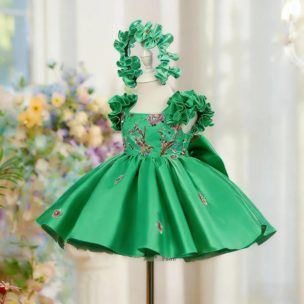 Nouvelle Robe de Princesse Bleue pour Enfants à Manches Volantes, Robe de Demoiselle d'Honneur pour