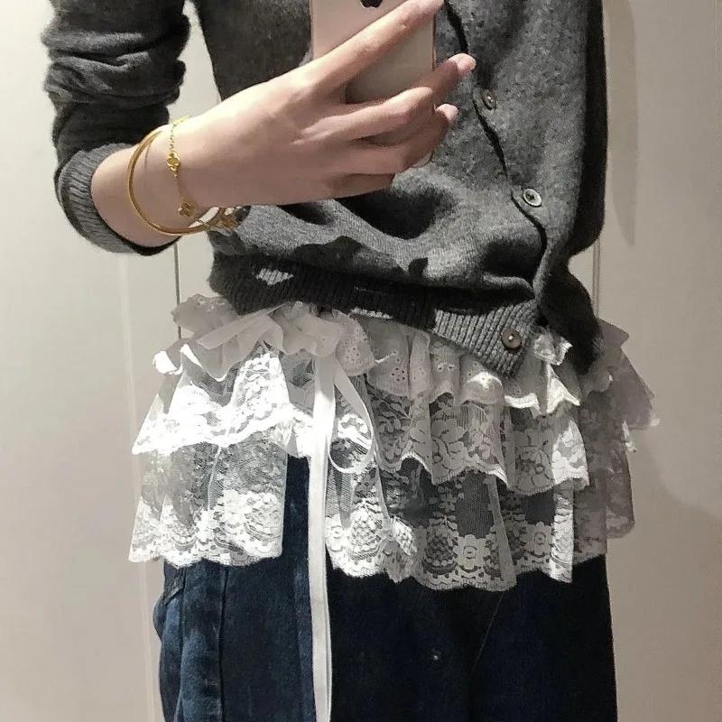 Femmes Y2K coréen dentelle Mini jupe superposée Streetwear à lacets volants Harajuku taille haute pl