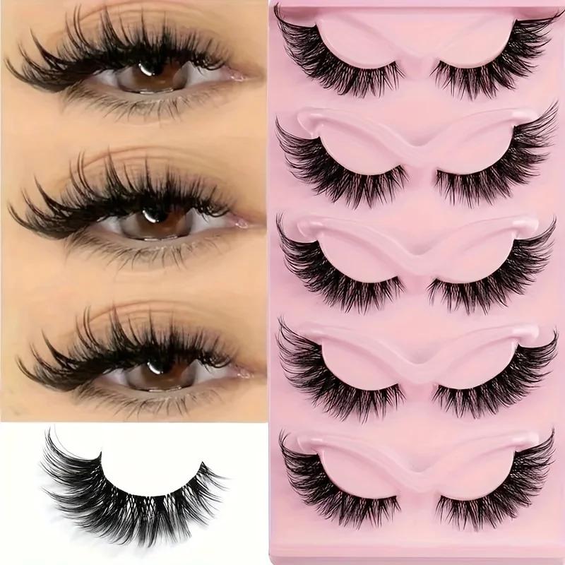 5 paires de faux cils œil de chat-cils Manga longs naturels hypoallergéniques avec extrémités ailées
