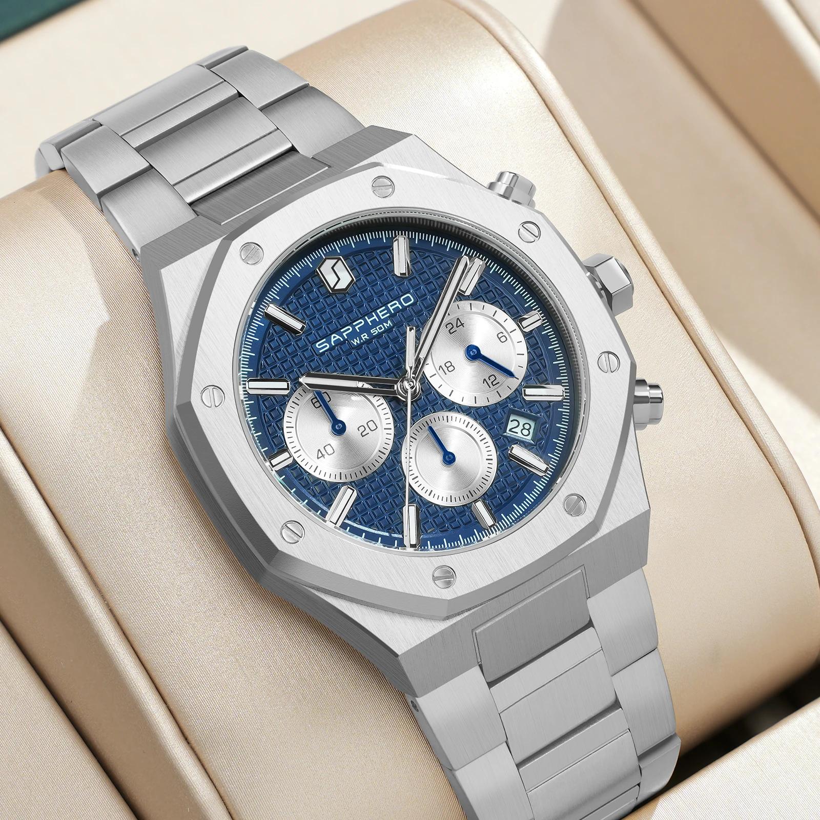 SAPPHERO montre pour hommes montre étanche fonction chronographe Date aiguilles lumineuses montre en