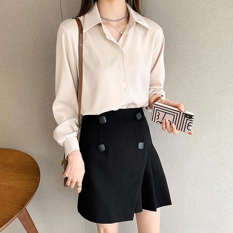 Printemps automne décontracté en mousseline de soie chemise femmes bureau dame chemises mode femme à