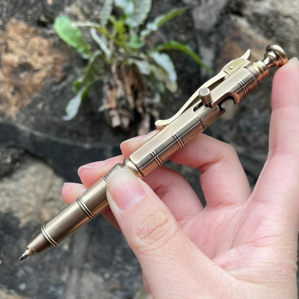 Stylo à bille coulissant mécanique en laiton, outil d'écriture en plein air, fait à la main, créatif