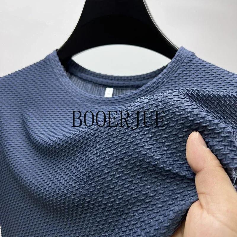 T-shirts Homme de Marque 6XL en Soie Glacée d'Été, Couleur Unie Haut de Gamme, Manches Courtes, Resp