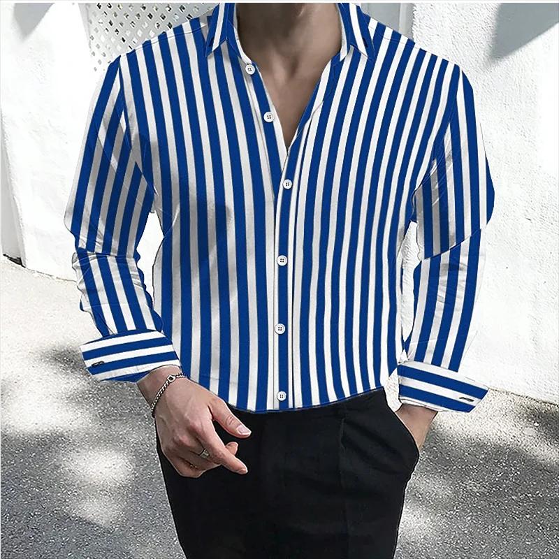 Men's formal shirt button lapel shirt black and white red long sleeve striped collar wedding work cl