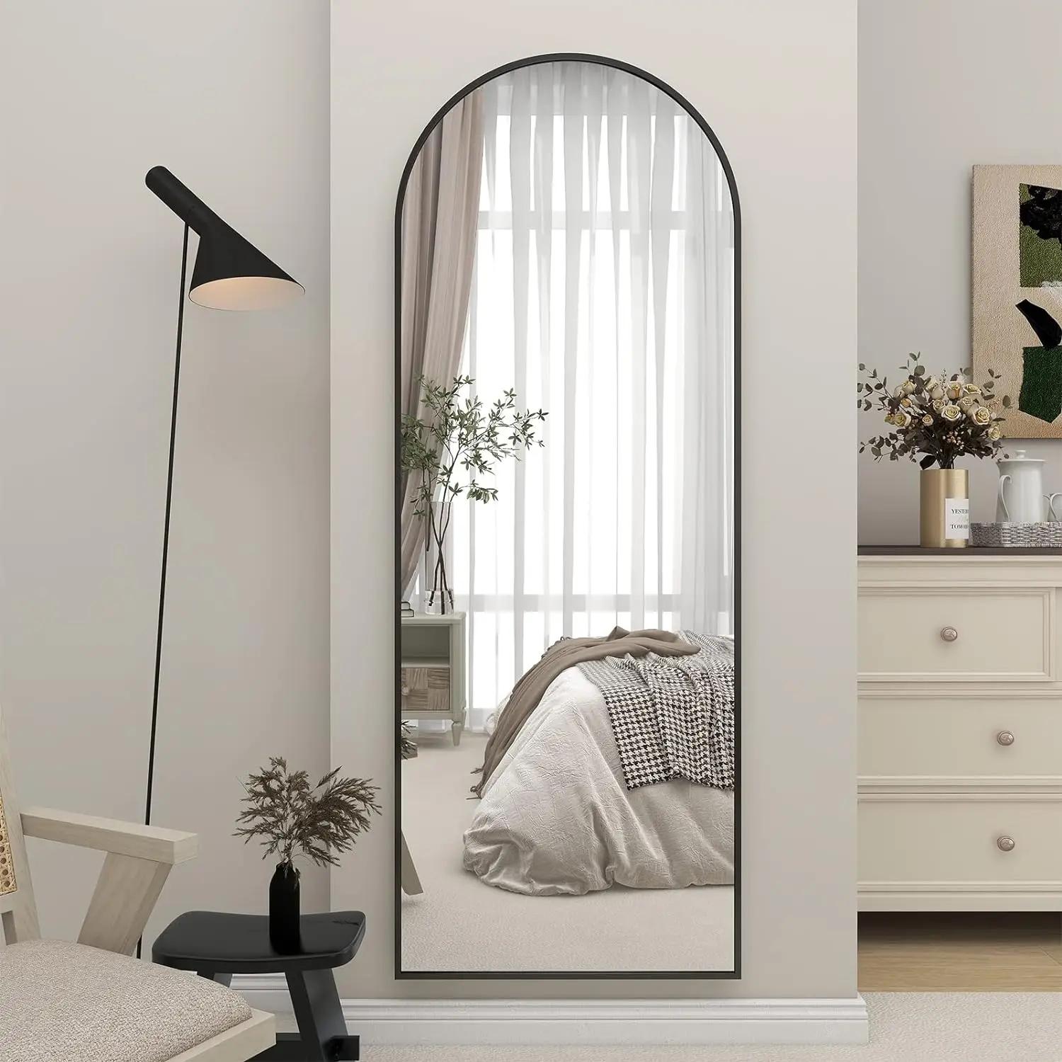 Miroir de sol en arc 64 "x 21", miroir mural pleine longueur suspendu ou incliné miroir complet arqu