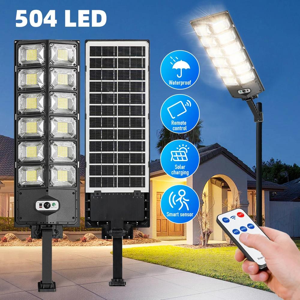 Lampe solaire à 504 LED avec détecteur de mouvement, 12000 lumens, étanche, luminaire d'extérieur, i