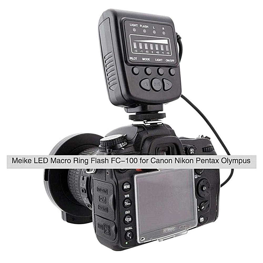 Meike – bague Flash Macro LED FC-100 avec 8 adaptateurs, pour Canon, Nikon, Pentax, Olympus, Panason
