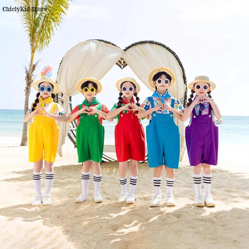 Hip Hop enfants chemise colorée salopette bretelles Shorts filles salopette enfants été combinaison