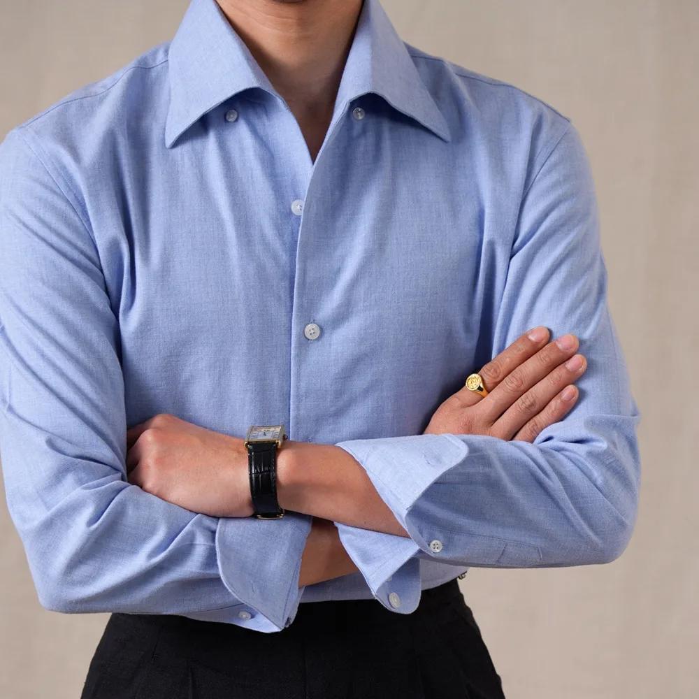 Chemise Homme Formelle 100% Coton Mélangé Style Italien Col Uni Manches Longues 2026 Décontractée Ca