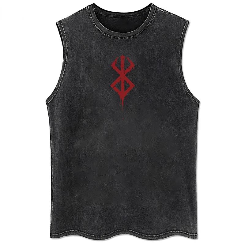 Anime Printed Washed GlaRetro Sports Fitness, Short-Sleeved Casual, Anime Transported At, Grande tai