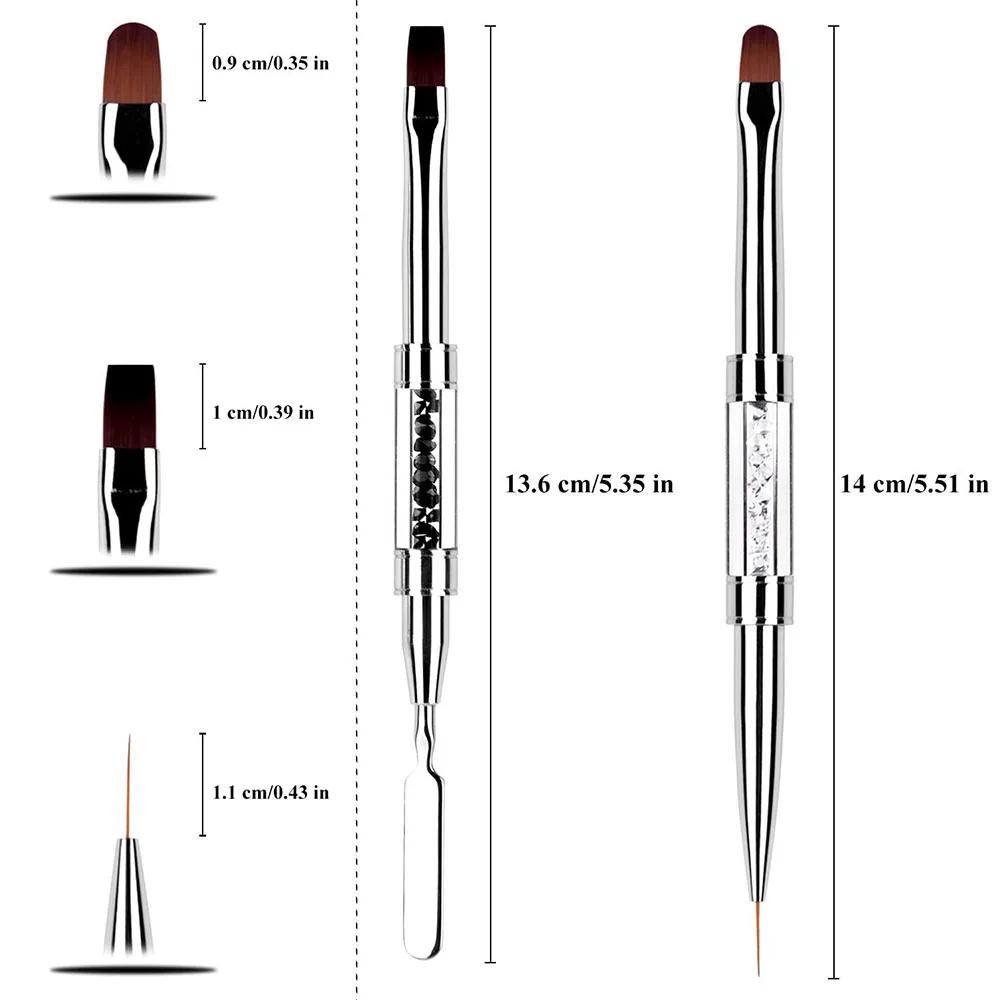 Brosse à ongles dure à double extrémité, constructeur de Gel, poignée en strass, pointe française po