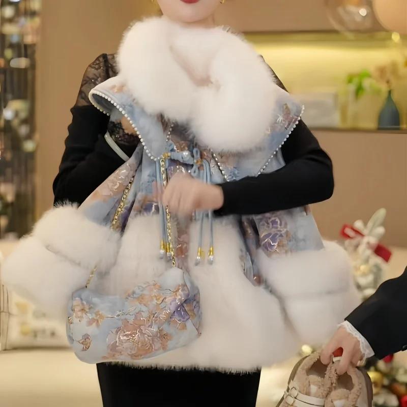 2025 hiver adolescentes chaud fausse fourrure veste rétro vêtements d'extérieur patchwork jacquard m