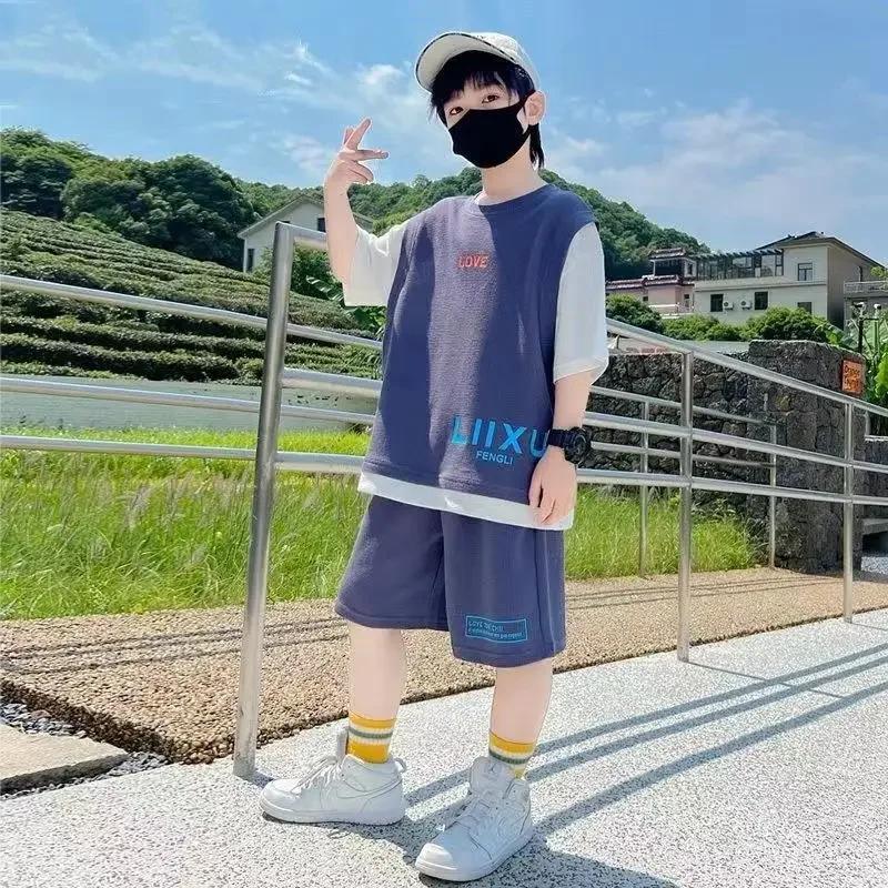 Short d'été à manches courtes pour garçon, vêtement de sport tendance pour enfant de 3 à 14 ans