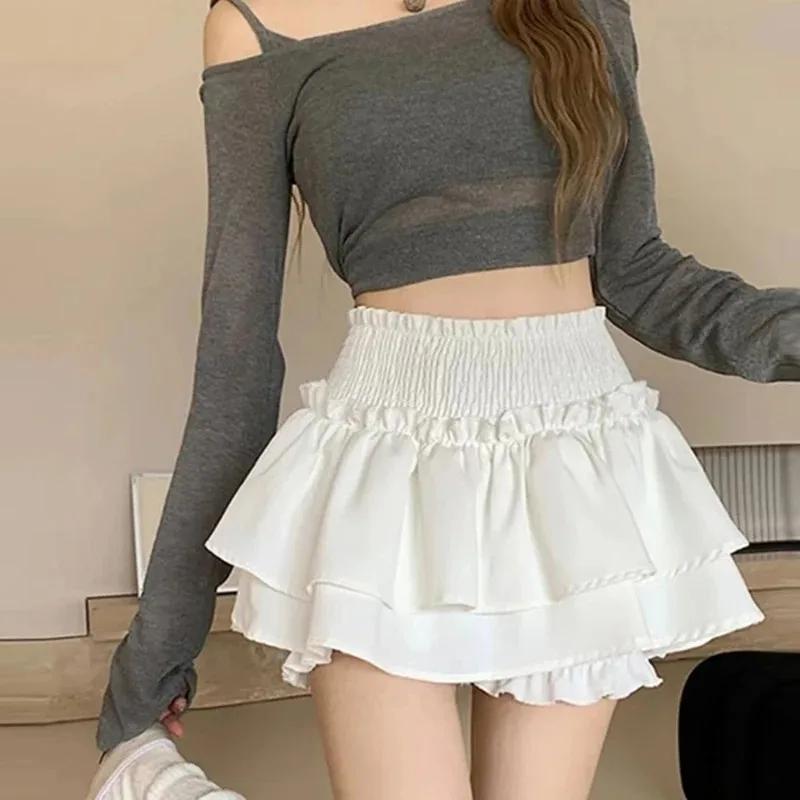 Mini jupe mignonne et Sexy, Balletcore, élastique, taille haute, robe de bal, à volants, Patchwork,