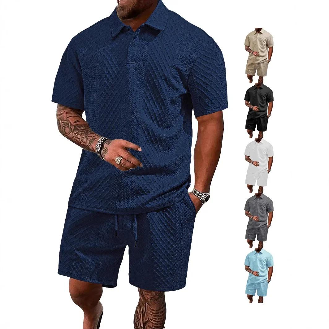 Polo à revers fin pour hommes, tissu jacquard européen et américain transfrontalier, sport décontrac