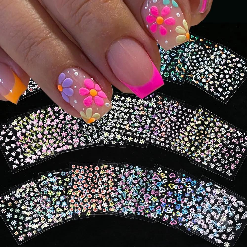 Autocollants pour ongles 3D, fleurs de cerisier, Rose, marguerite, 20/30/60/70/90 pièces, mignon, cœ