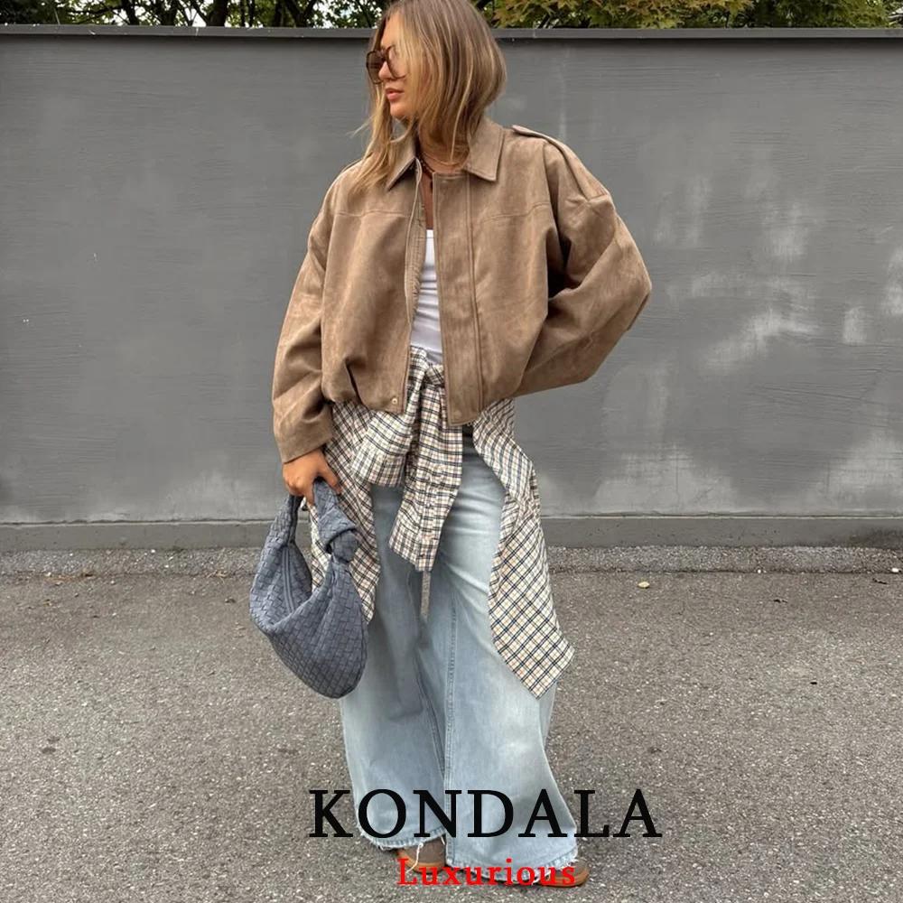 KONDALA décontracté Chic kaki daim Bomber vestes femmes fermeture éclair manches longues surdimensio