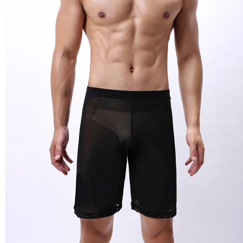 Boxer pour hommes, jambes longues, respirant, en maille transparente, pour entraînement sportif, séc