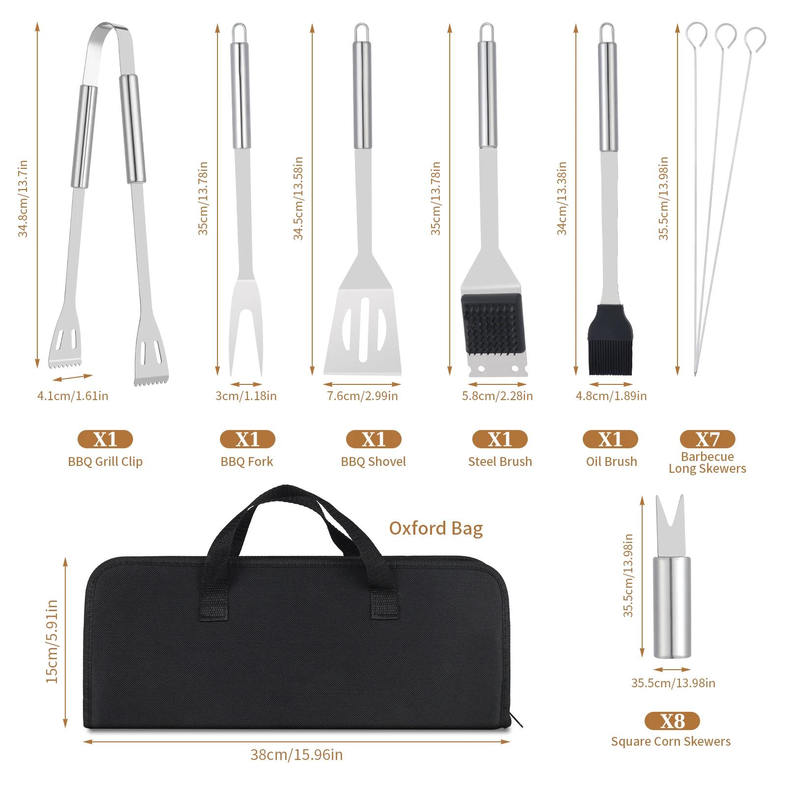 Ensemble de grillades en acier inoxydable pour l'extérieur, ustensiles de cuisine, accessoires de gr