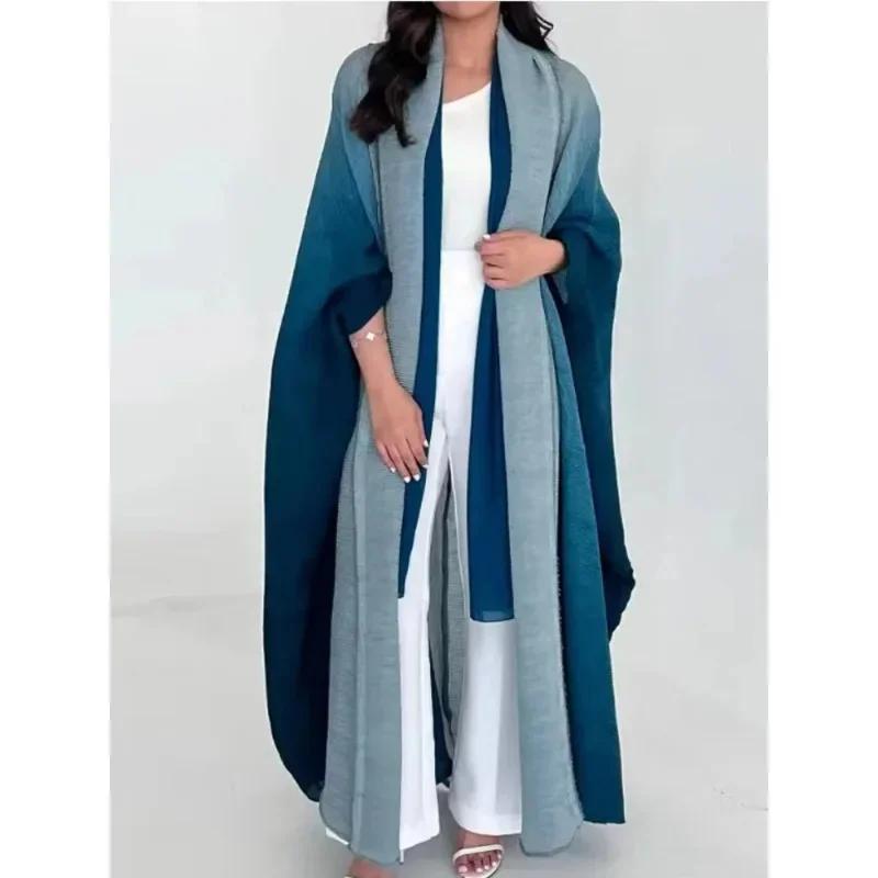 Veste coupe-vent froissée pour femmes, col écharpe à manches chauve-souris, Robe longue dégradée, ma