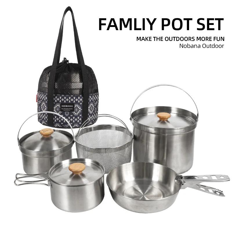 NOBANA plus récent ensemble de casseroles en acier inoxydable en plein air Camping famille Pot ensem