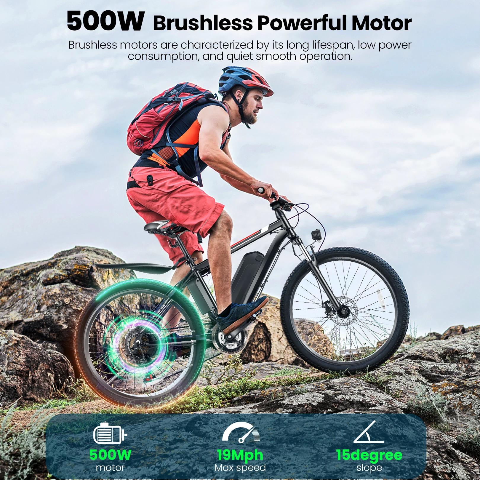 VTT Électrique de 26 Pouces avec 500W, Batterie Perfecto de 48V, 20MPH, Jusqu'à 50 Miles, Régulateur