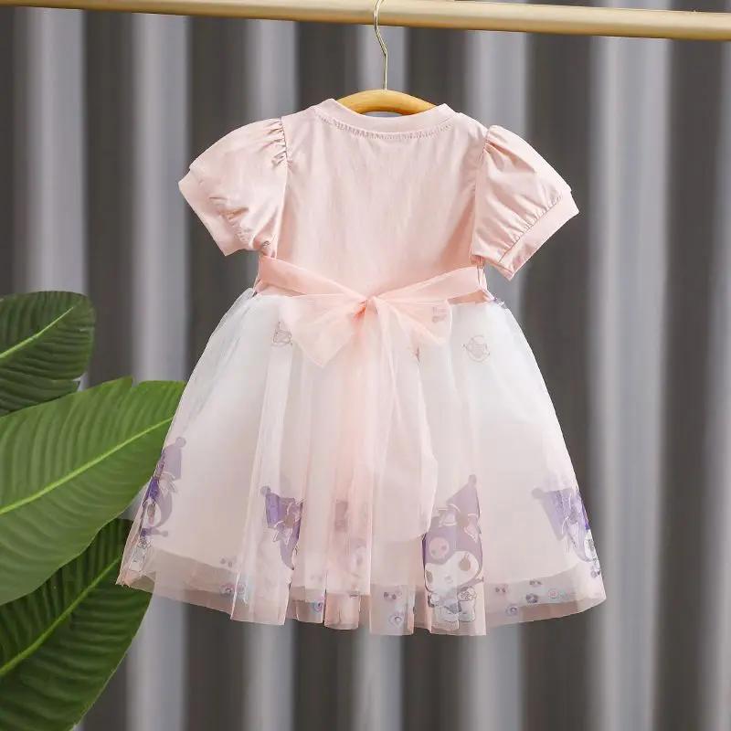 Robe de princesse en maille pour filles, tenue de princesse à manches courtes, motif dessin animé Ku