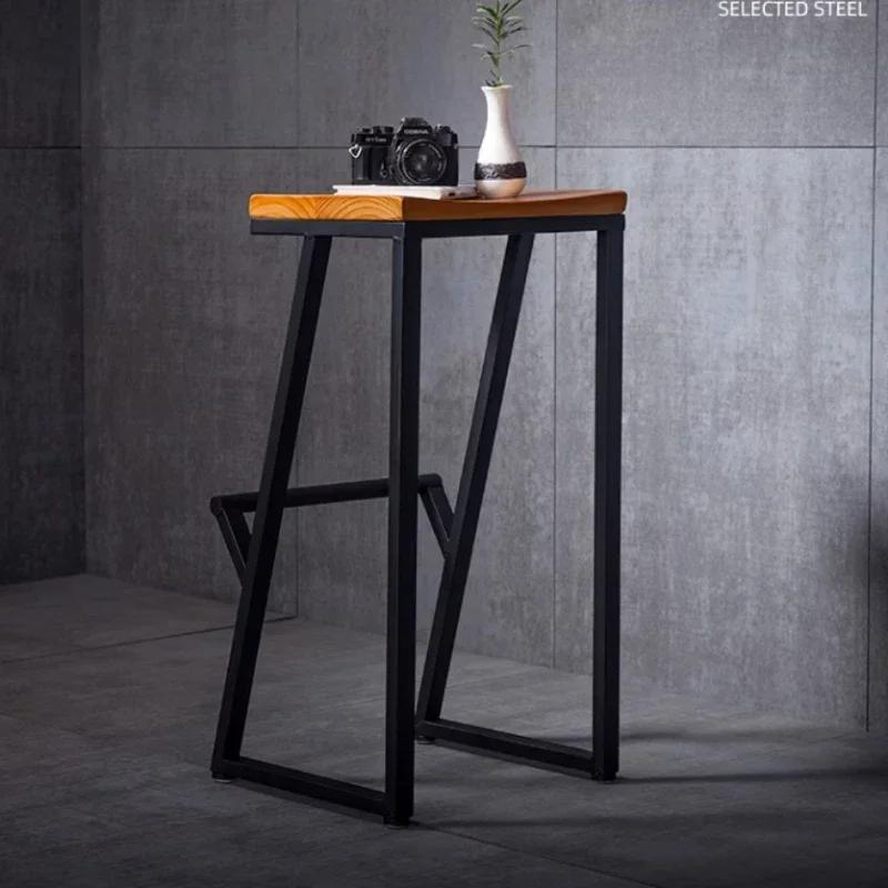 Chaise de bar minimaliste en fer à pieds hauts, sièges en bois massif, sièges de comptoir, meubles d