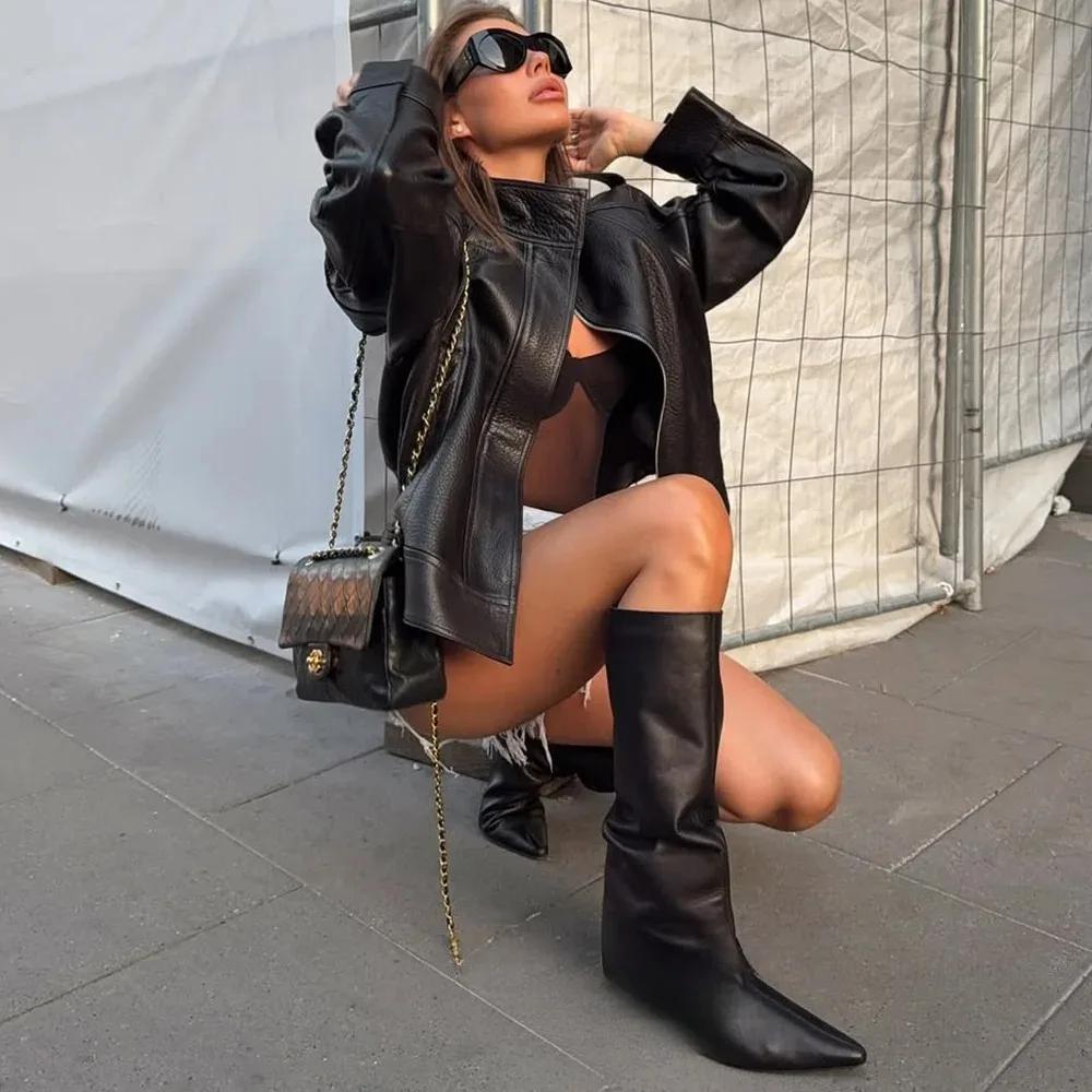 KONDALA Chic vestes en cuir noir boutons de fermeture éclair manteaux surdimensionnés mode 2025 auto