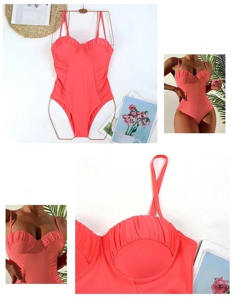 Maillot de bain une pièce sexy push-up plissé uni pour femme 2026 – Nouvelle collection Maio Feminin