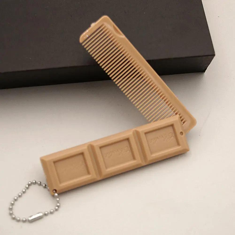 Peigne pliant 2 en 1 en forme de chocolat avec miroir, peigne de Massage Portable, brosse pour Salon