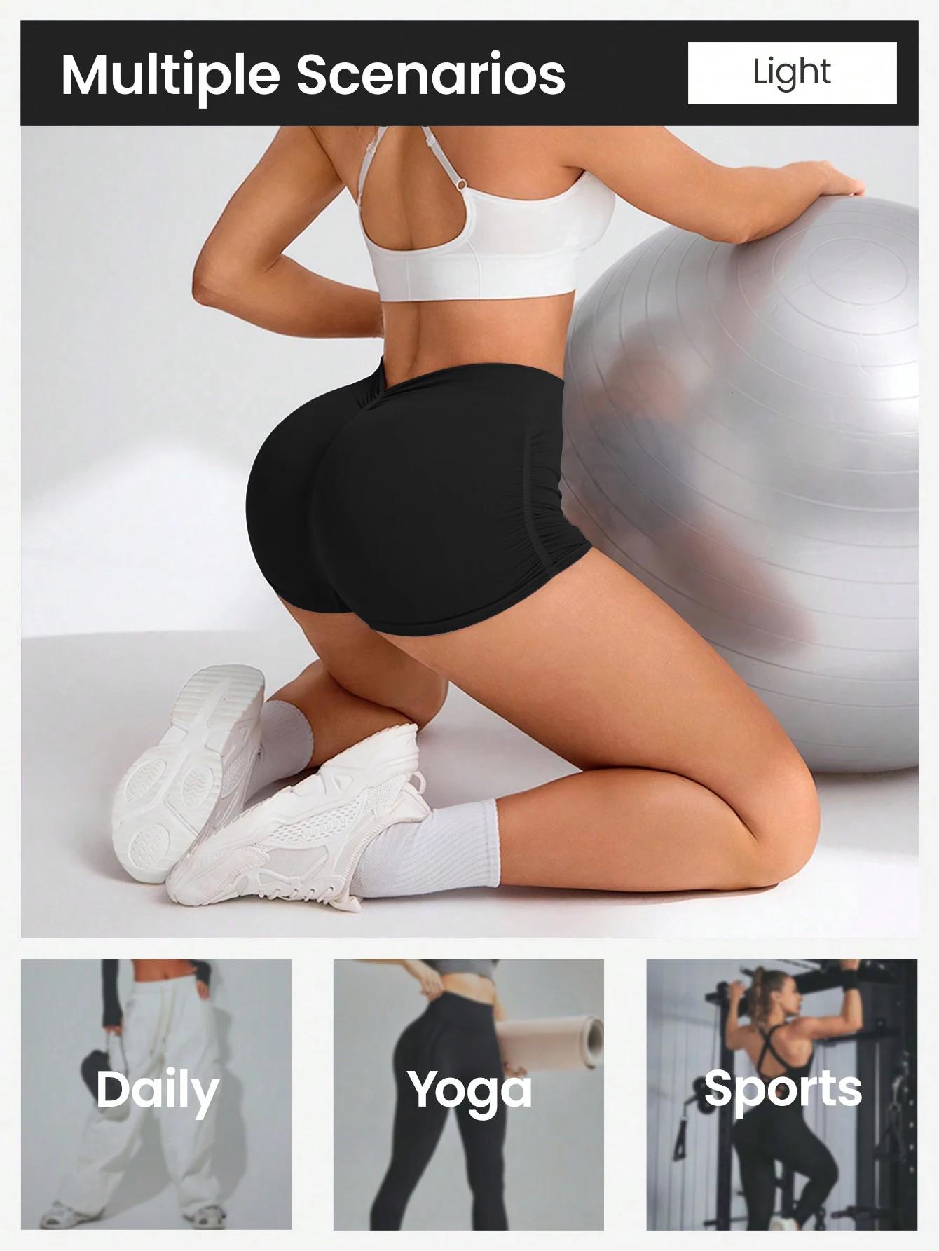 Short d'entraînement pour femmes, froissé sans couture, court, pour gymnastique, Yoga, course à pied