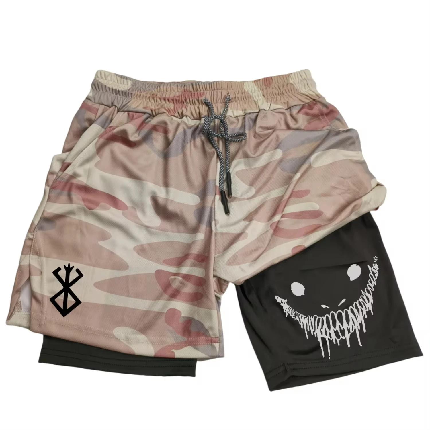 Short sport homme anime Berserk 2 en 1 séchage rapide fitness entraînement double pont serviette