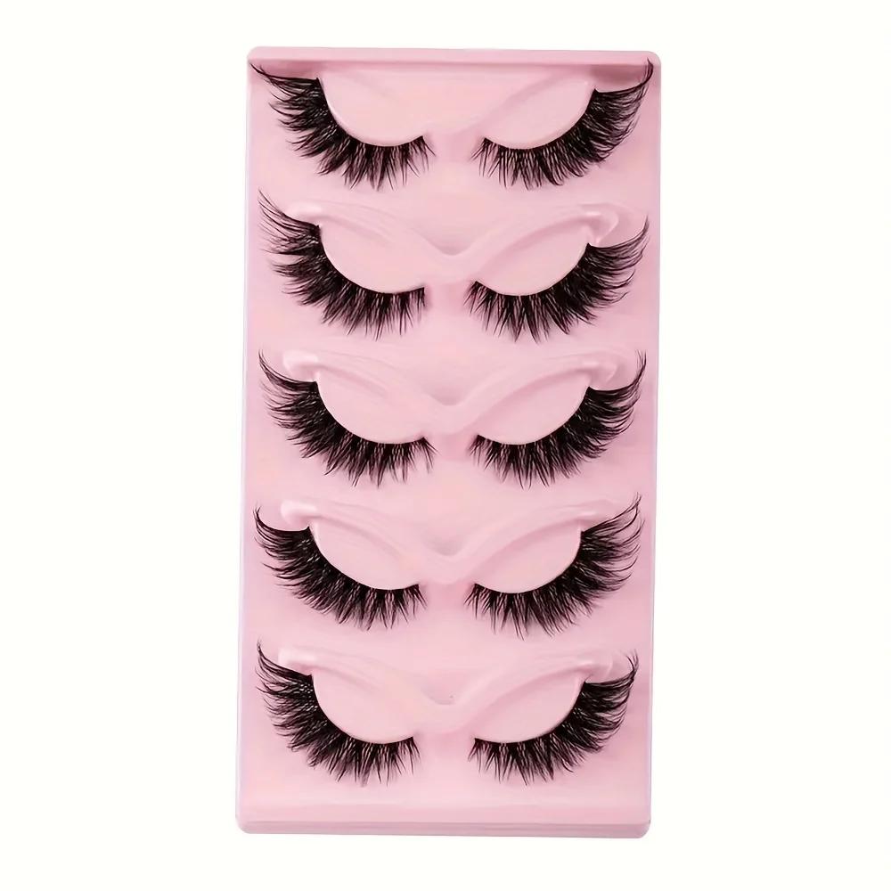 5 paires de faux cils œil de chat-cils Manga longs naturels hypoallergéniques avec extrémités ailées