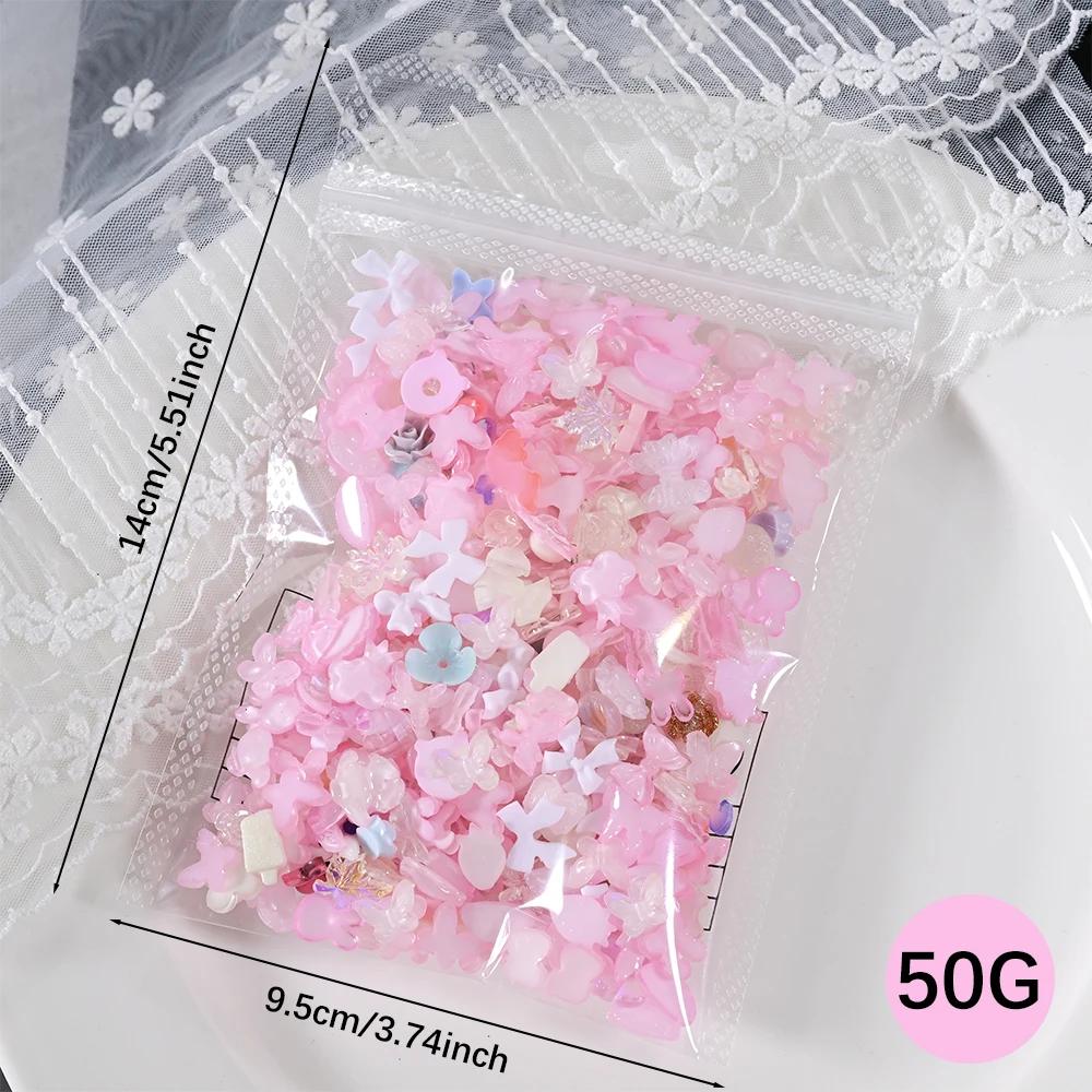50 g/sac aléatoire bleu mixte arc/fleur Nail Art breloques 500-600 pièces résine camélia/Bowknot ong
