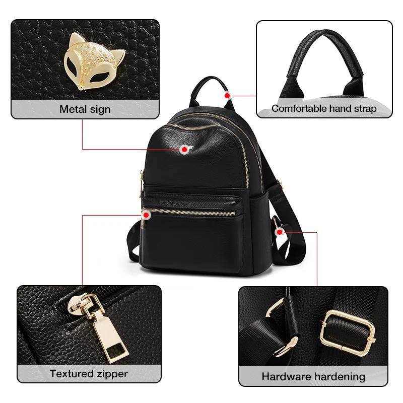 Sac à dos en cuir véritable pour femmes de la marque FOXER, sac à bandoulière de voyage tendance 202