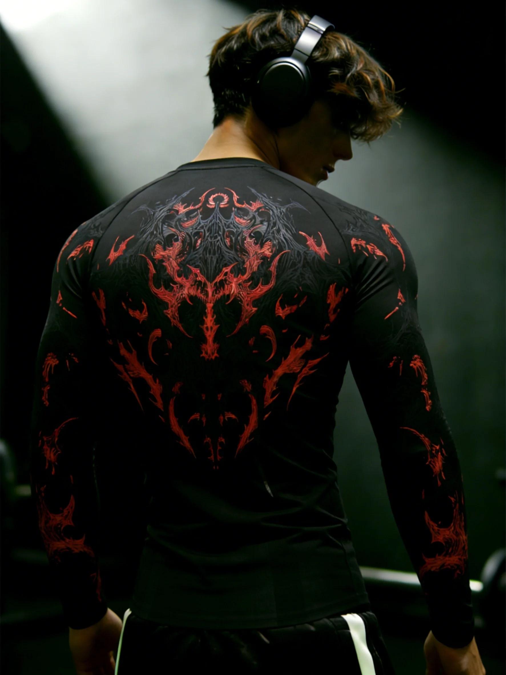 T-shirt à manches longues pour homme, séchage rapide, haute élasticité, coupe ajustée, style gothiqu