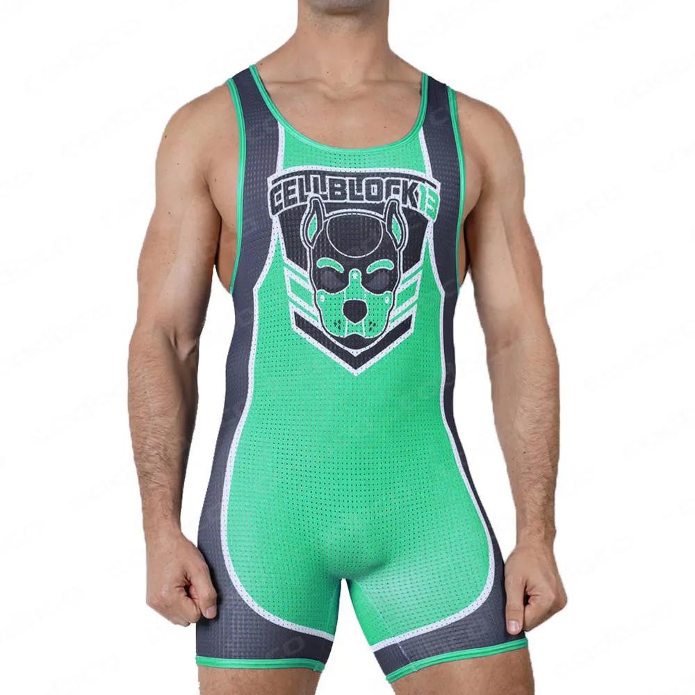 Costume de lutte singlet homme sans manches - Tenue powerlifting triathlon contrôle ventre